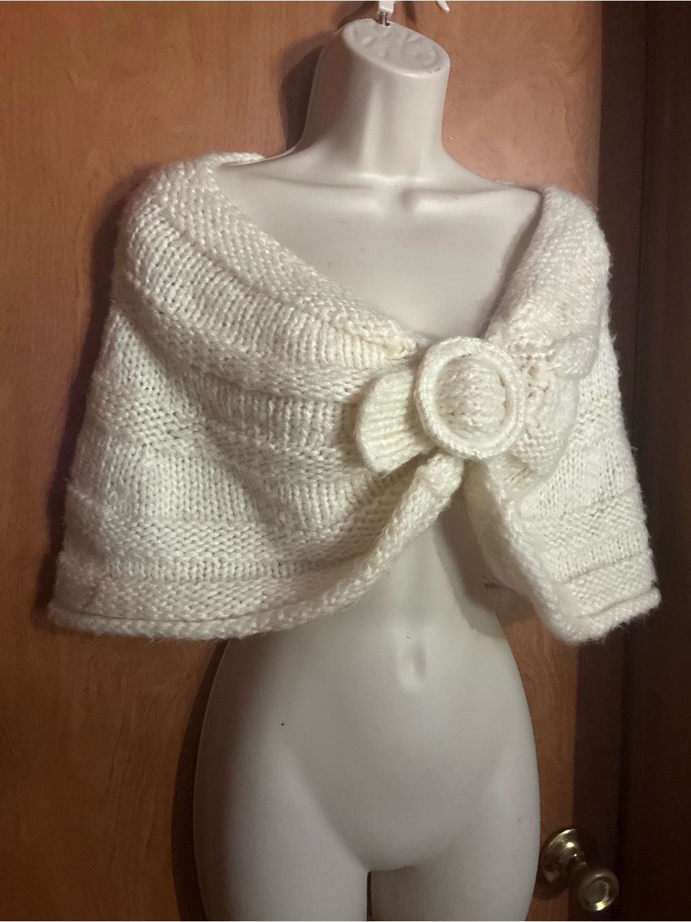 Ivory Knit Shawl Cardi with Decorative Buckle